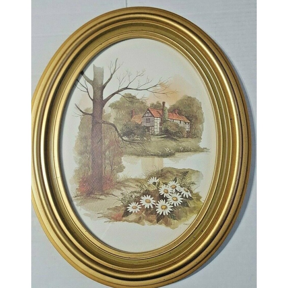 F. Massa Print 1983 Vintage Framed Oval Frame Size 14x11 Homco